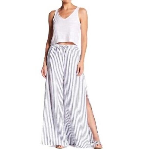 Revolve Onia Chloe Side Slit Wide Leg Striped Beach Pants White Blue Small/Med - Picture 1 of 15